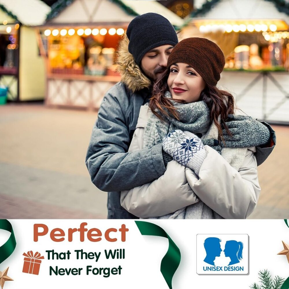 Men Dark Orange+black Lvaiz Fleece Lined Beanie Hat Windproof Winter Unisex - Picture 6 of 7